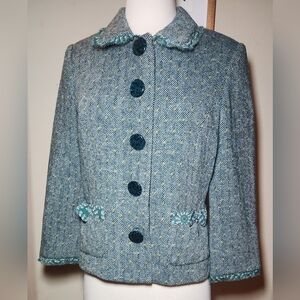 ashley b Wool Tweed Lady‎ Jacket Size Small Green